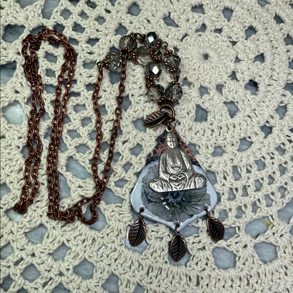 Silver Tonebuddha Enameled Pendant 26” Copper Necklace